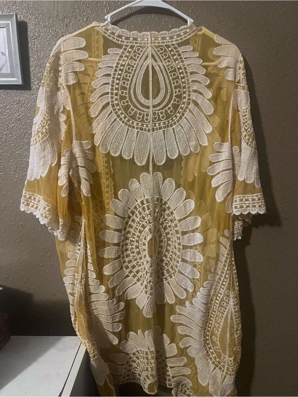 Sheer Mustard Yellow Embroidered Kimono/Cover Up